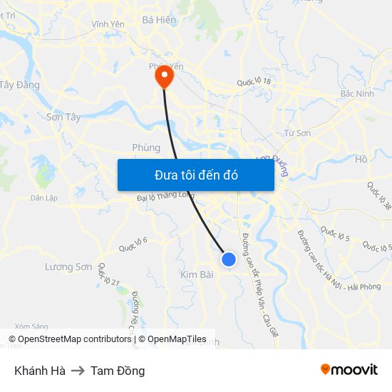 Khánh Hà to Tam Đồng map