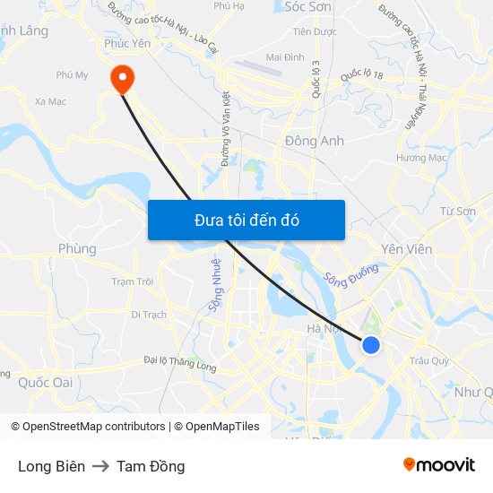 Long Biên to Tam Đồng map