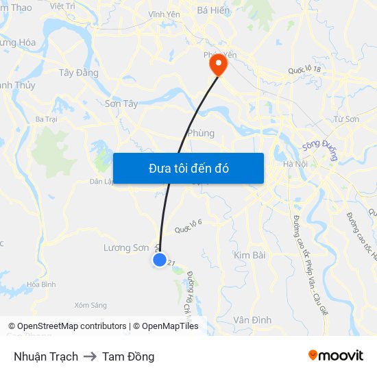 Nhuận Trạch to Tam Đồng map