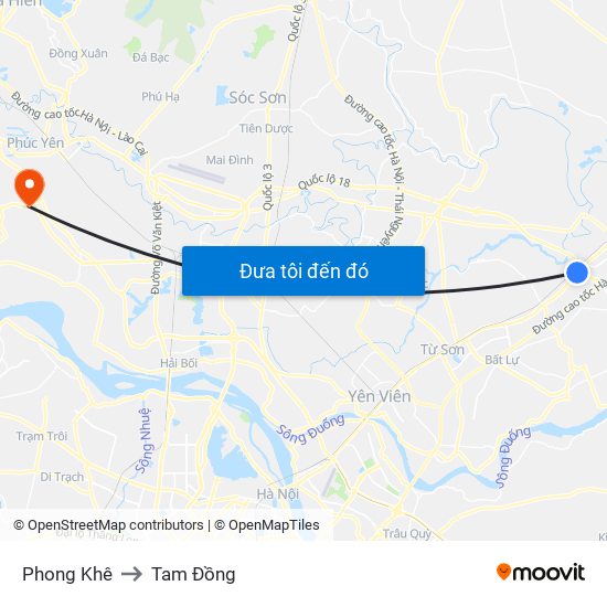 Phong Khê to Tam Đồng map
