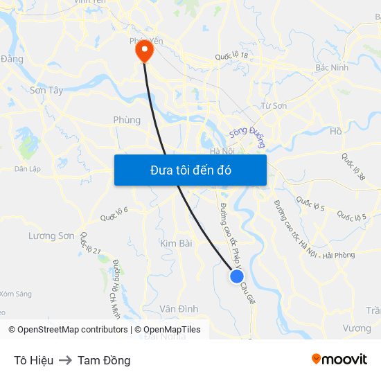 Tô Hiệu to Tam Đồng map