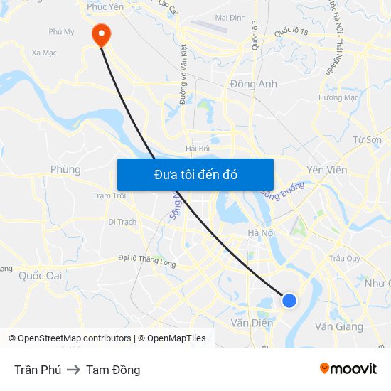 Trần Phú to Tam Đồng map