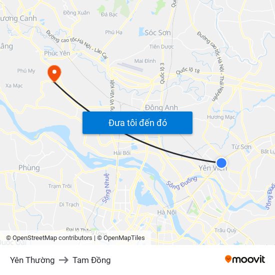 Yên Thường to Tam Đồng map