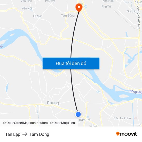 Tân Lập to Tam Đồng map