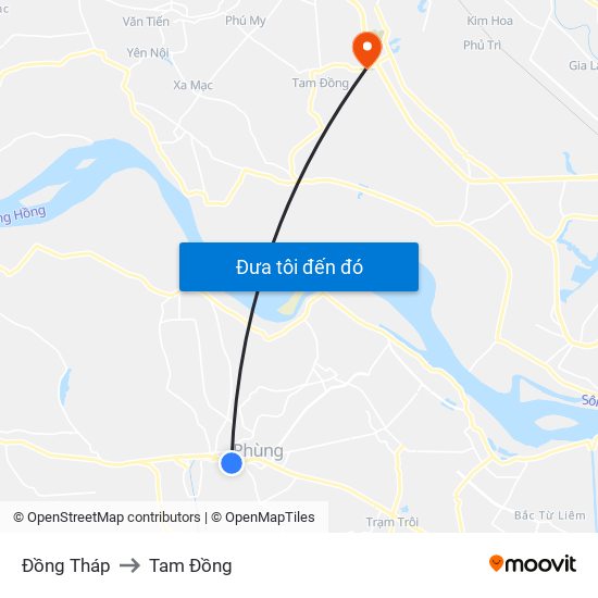 Đồng Tháp to Tam Đồng map