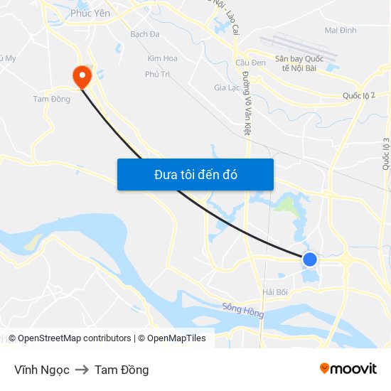 Vĩnh Ngọc to Tam Đồng map