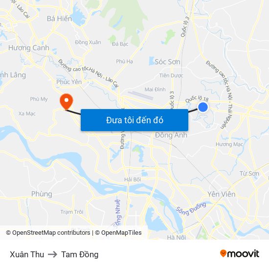 Xuân Thu to Tam Đồng map