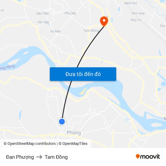 Đan Phượng to Tam Đồng map