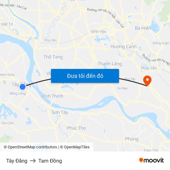 Tây Đằng to Tam Đồng map