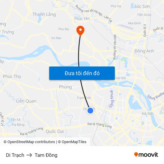 Di Trạch to Tam Đồng map