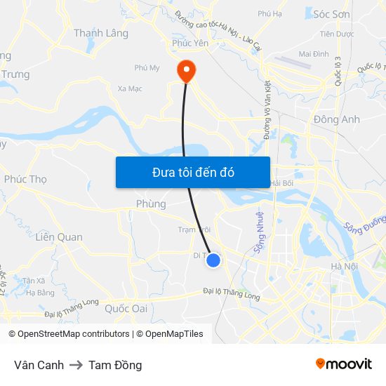 Vân Canh to Tam Đồng map