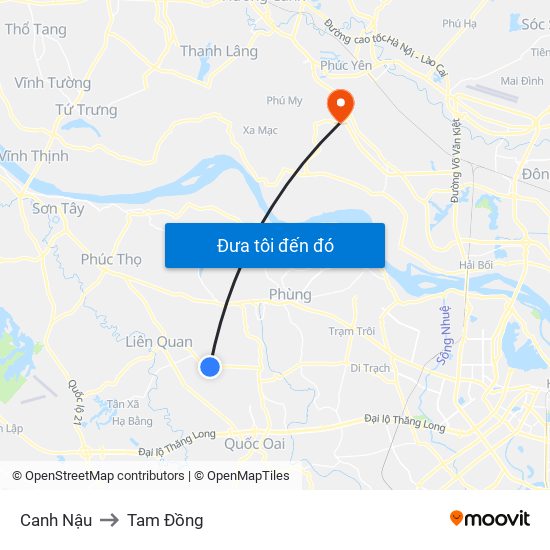 Canh Nậu to Tam Đồng map