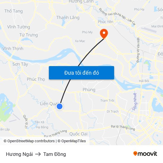 Hương Ngải to Tam Đồng map