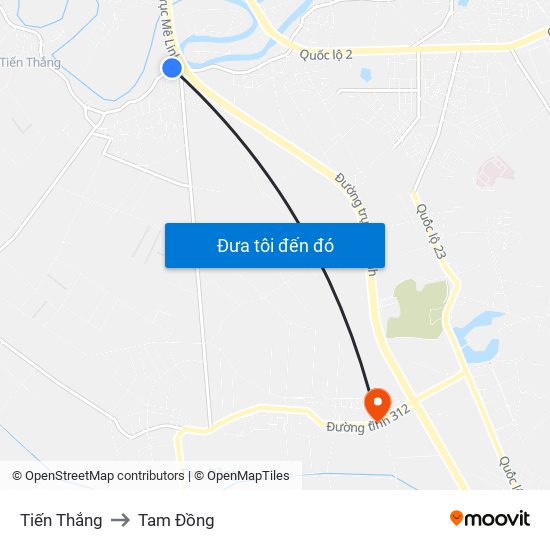 Tiến Thắng to Tam Đồng map