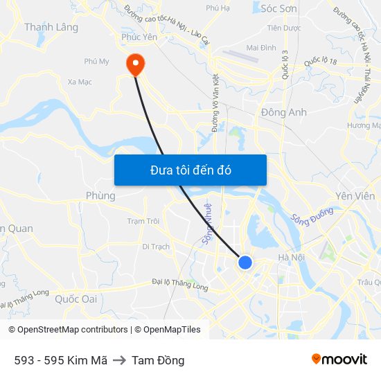 593 - 595 Kim Mã to Tam Đồng map