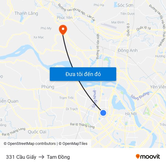 331 Cầu Giấy to Tam Đồng map