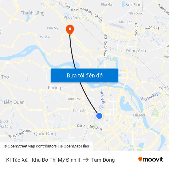 Kí Túc Xá - Khu Đô Thị Mỹ Đình II to Tam Đồng map