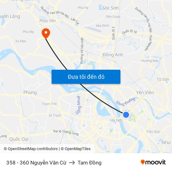 358 - 360 Nguyễn Văn Cừ to Tam Đồng map