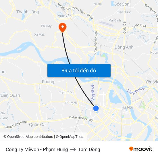 Công Ty Miwon - Phạm Hùng to Tam Đồng map