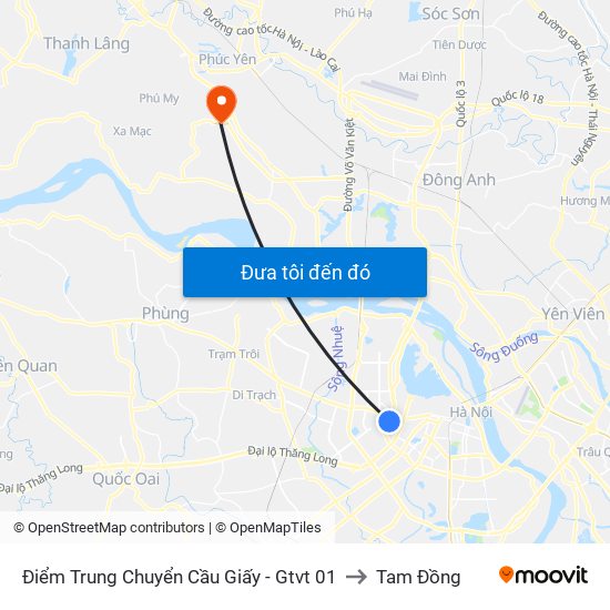 Điểm Trung Chuyển Cầu Giấy - Gtvt 01 to Tam Đồng map