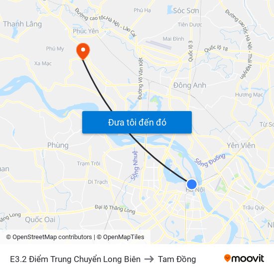 E3.2 Điểm Trung Chuyển Long Biên to Tam Đồng map