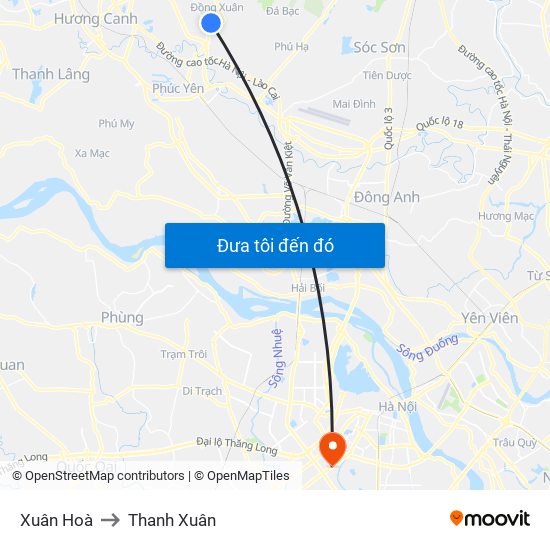 Xuân Hoà to Thanh Xuân map