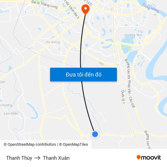 Thanh Thùy to Thanh Xuân map