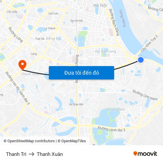 Thanh Trì to Thanh Xuân map