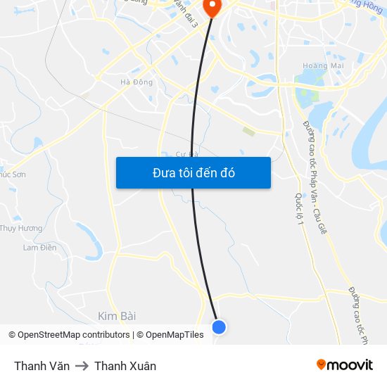 Thanh Văn to Thanh Xuân map