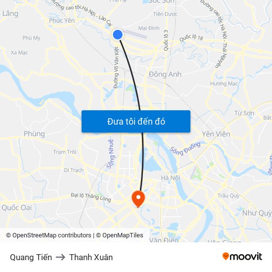 Quang Tiến to Thanh Xuân map