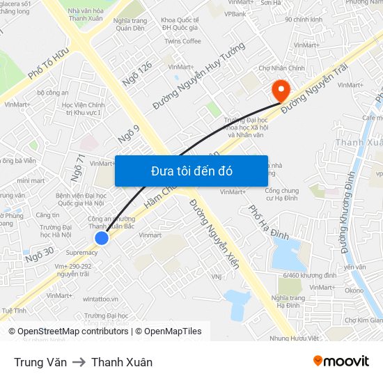 Trung Văn to Thanh Xuân map