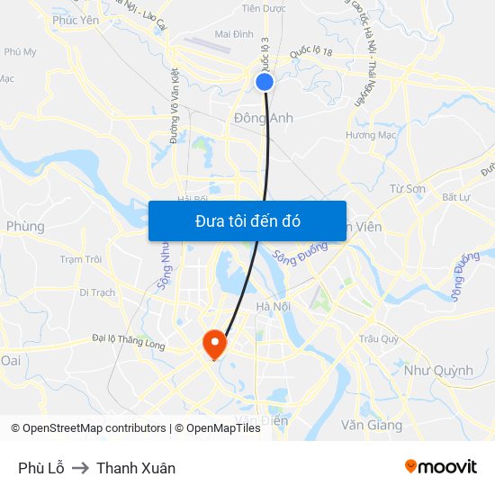 Phù Lỗ to Thanh Xuân map