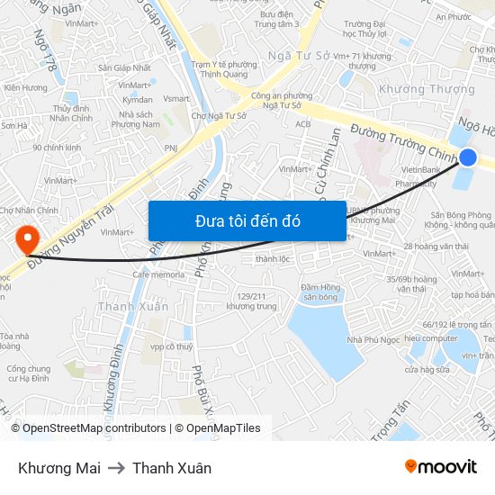 Khương Mai to Thanh Xuân map