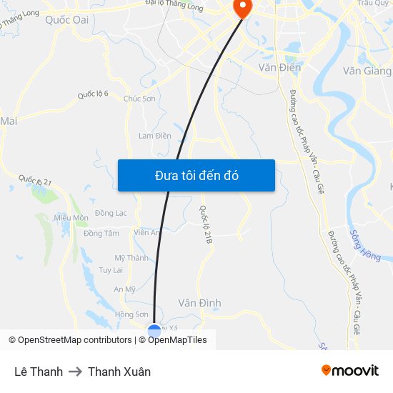 Lê Thanh to Thanh Xuân map