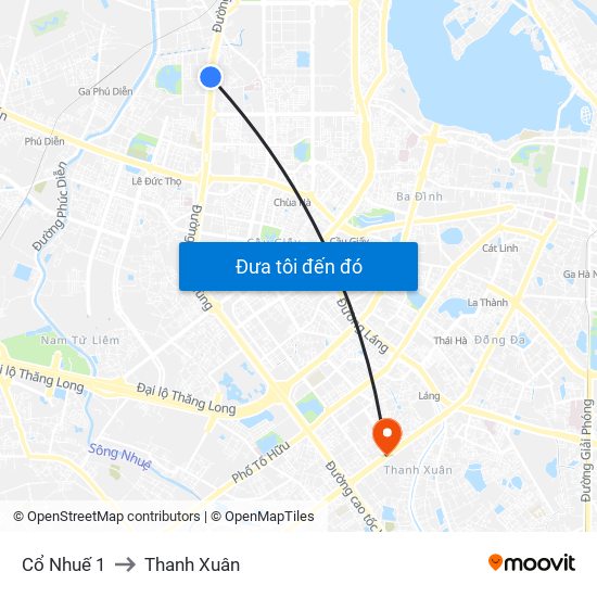 Cổ Nhuế 1 to Thanh Xuân map