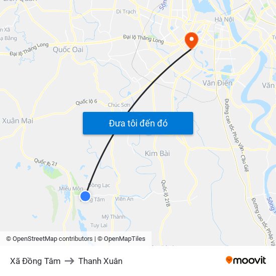 Xã Đồng Tâm to Thanh Xuân map