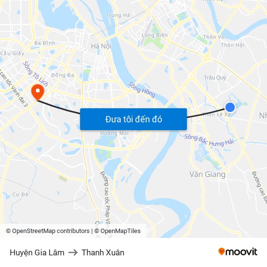 Huyện Gia Lâm to Thanh Xuân map