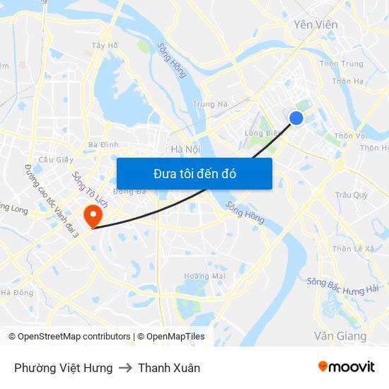 Phường Việt Hưng to Thanh Xuân map