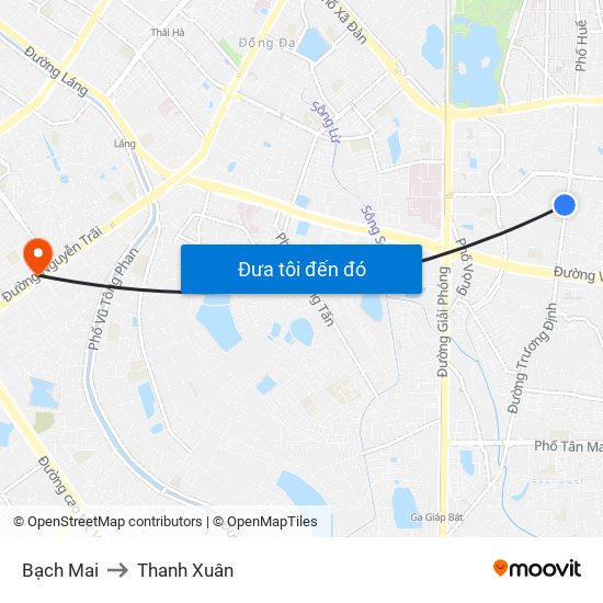 Bạch Mai to Thanh Xuân map