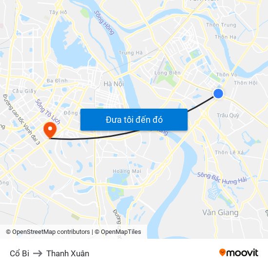 Cổ Bi to Thanh Xuân map