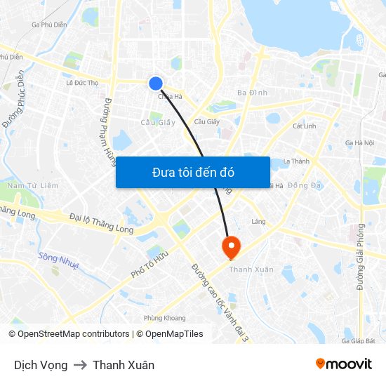 Dịch Vọng to Thanh Xuân map