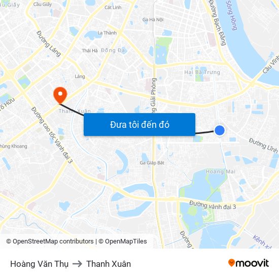 Hoàng Văn Thụ to Thanh Xuân map
