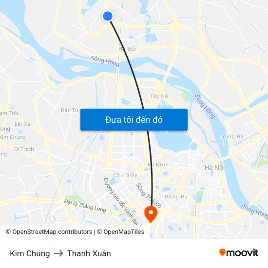 Kim Chung to Thanh Xuân map