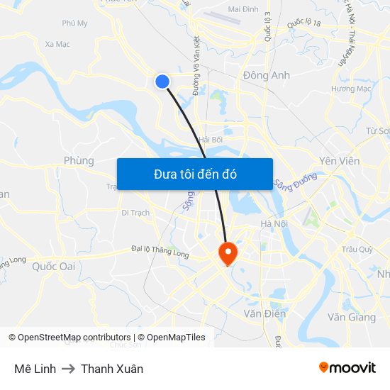 Mê Linh to Thanh Xuân map