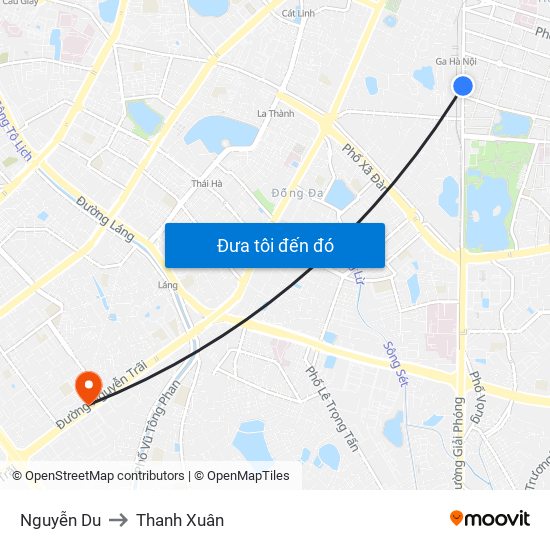 Nguyễn Du to Thanh Xuân map
