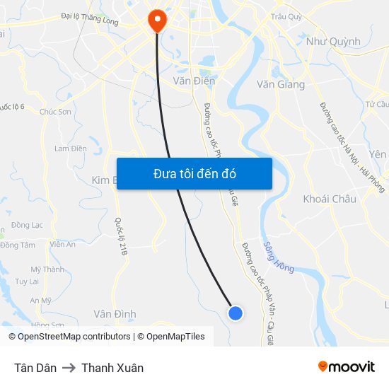 Tân Dân to Thanh Xuân map