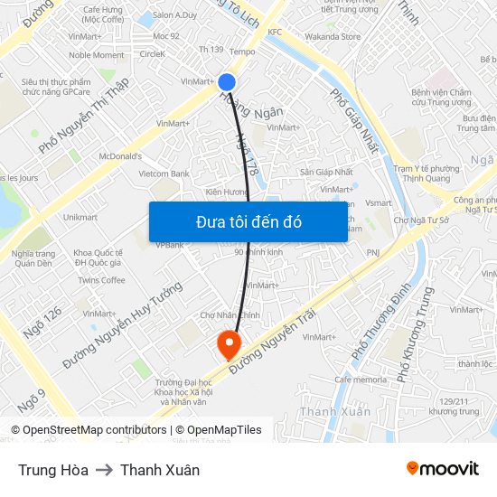 Trung Hòa to Thanh Xuân map