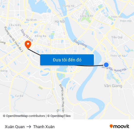 Xuân Quan to Thanh Xuân map