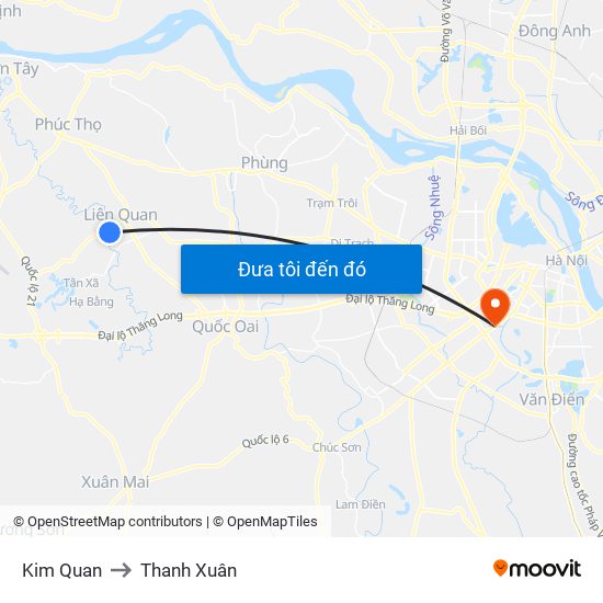 Kim Quan to Thanh Xuân map