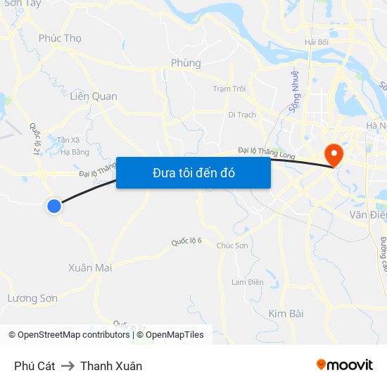 Phú Cát to Thanh Xuân map